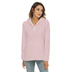 Pink All-Over Print Women's Borg Fleece Hoodie With Half Zip