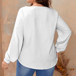 White All-Over Print Women's Round Neck Blouse With Waist Knot (Plus Size)