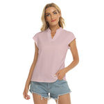 Pink All-Over Print Women's Stacked V-neck Short Sleeve Blouse