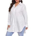 White All-Over Print Women's Shirt With Long Sleeve(Plus Size)