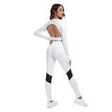 White All-Over Print Women's Sport Set With Backless Top And Leggings