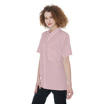 Pink All-Over Print Women's Short Sleeve Shirt With Pocket