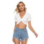 White All-Over Print Women's Knotted Crop Top