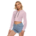 Pink All-Over Print Women's Crop Top Hoodie|Velvet