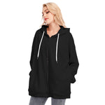 Black All-Over Print Women's Long Hoodie With Zipper Closure