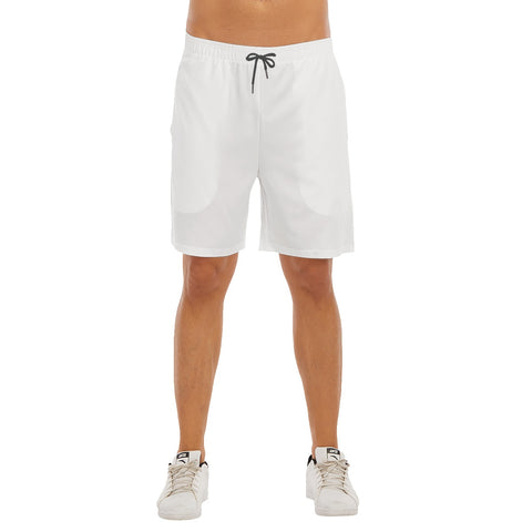 White All-Over Print Men's Beach Shorts With Elastic Waist