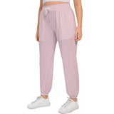 Pink All-Over Print Women's Sports Trousers With Waist Drawstring (Plus Size)