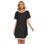 Black All-Over Print Women's Dress With Lace Edge