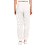 White All-Over Print Women's Loose Striped Trousers With Waist drawstring