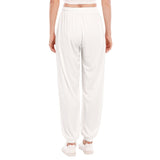 White All-Over Print Women's Loose Striped Trousers With Waist drawstring