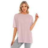 Pink All-Over Print Women's Short Sleeves T-shirt With Hem Split