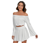 White All-Over Print Women's Off-shoulder Top And Skirt Set