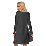 Black All-Over Print Women's Crew Neck Dress