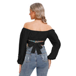 Black All-Over Print Women's Cropped Tube Top With Long Sleeve