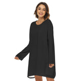 Black All-Over Print Women's Loose Crew Neck Dress