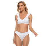 White All-Over Print Women's Bikini Swimsuit With Ruffle Cuff Bra