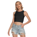 Black All-Over Print Women's Sleeveless Back Hollow Crop Top