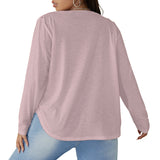 Pink All-Over Print Women's V-neck T-shirt With Curved Hem(Plus Size)