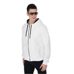 White All-Over Print Zip Up Hoodie With Pocket