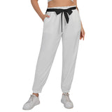 White All-Over Print Women’s Trousers With Waist Belt(Plus Size)