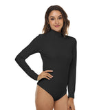 Black All-Over Print Women's Stretchy Turtleneck Long Sleeve Bodysuit