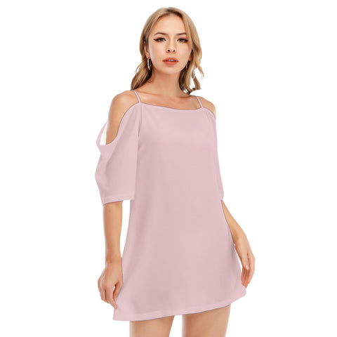 Pink All-Over Print Women's Off-shoulder Cami Dress