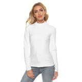 White All Over Print Women's Stretchable Turtleneck Top