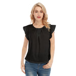 Black All-Over Print Women's O-neck T-shirt With Ruffle Sleeves