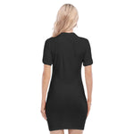 Black All-Over Print Women's Polo Collar Dress