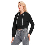 Black All-Over Print Women's Crop Top Hoodie With Zipper Closure