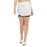 White All-Over Print Women's Side Split Skirt With Black Lace Edge