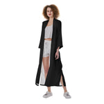 Black  All-Over Print Women's Satin Kimono Long Robe