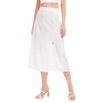 White All-Over Print Women's High Slit Long Skirt