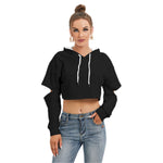 Black All-Over Print Women's Heavy Fleece Hoodie With Hollow Out Sleeve