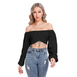 Black All-Over Print Women's Cropped Tube Top With Long Sleeve