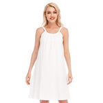 White All-Over Print Women's O-neck Cami Dress | 190GSM Cotton