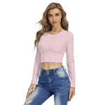 Pink All-Over Print Women's Round Neck Crop Top T-Shirt