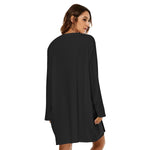 Black All-Over Print Women's Loose Crew Neck Dress