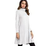 White All-Over Print Women's High Neck Dress With Long Sleeve