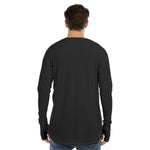 Black All-Over Print Men's Fingerless Long Sleeve T-shirt