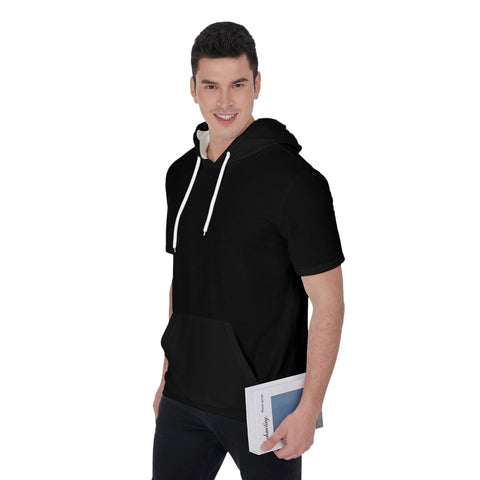 Black All-Over Print Men's Short Sleeve Hoodie T-Shirt