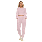 Pink All-Over Print Women's Crop Sweatshirt Suit