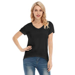 Black All-Over Print Women's V-neck Short Sleeve T-shirt