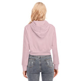 Pink All-Over Print Women's Crop Top Hoodie With Zipper Closure