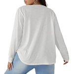 White All-Over Print Women's V-neck T-shirt With Curved Hem(Plus Size)