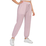 Pink All-Over Print Women's Sports Trousers With Waist Drawstring (Plus Size)