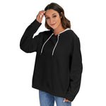 Black All-Over Print Women's Heavy Fleece Zip-on-the-Side Hoodie