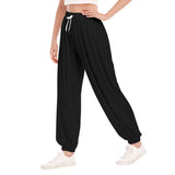 Black All-Over Print Women's Loose Striped Trousers With Waist drawstring