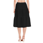 Black All-Over Print Women's Stitched Pleated Chiffon Skirt