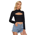 Black All-Over Print Women's Hollow Chest Keyhole Tight Crop Top